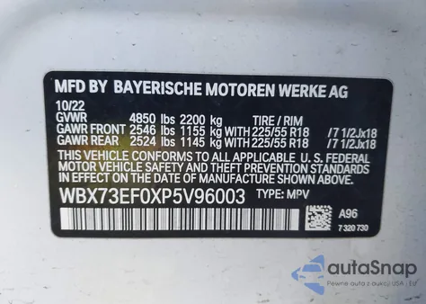 2023 BMW X1 xDrive28I from USA, damaged, VIN WBX73EF0XP5V96003
